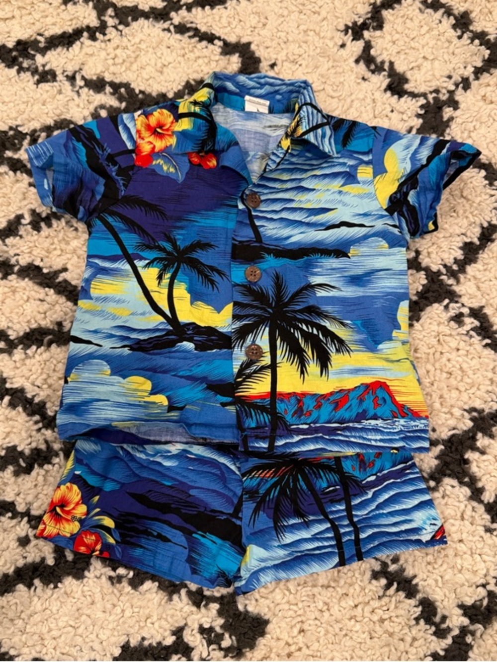 Kids Blue Hawaiian Button-Down Shirt & Shorts Set